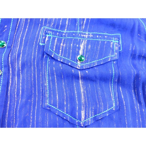 NWT Cowgirl Up Embroidered Yoke Western Jewel Embellished Shirt Blue Pinstripe L - Picture 8 of 14